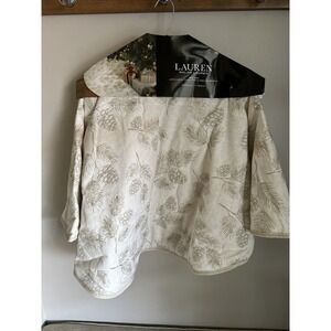 Ralph Lauren Christmas Tree Skirt Gold Beige Fabric Pine Cones 48" Round new